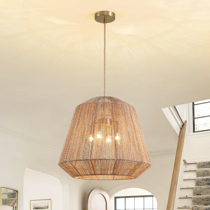 20in 4-Light Adjustable Woven Pendant Light for Sloped Ceilings(No Bulbs Included)