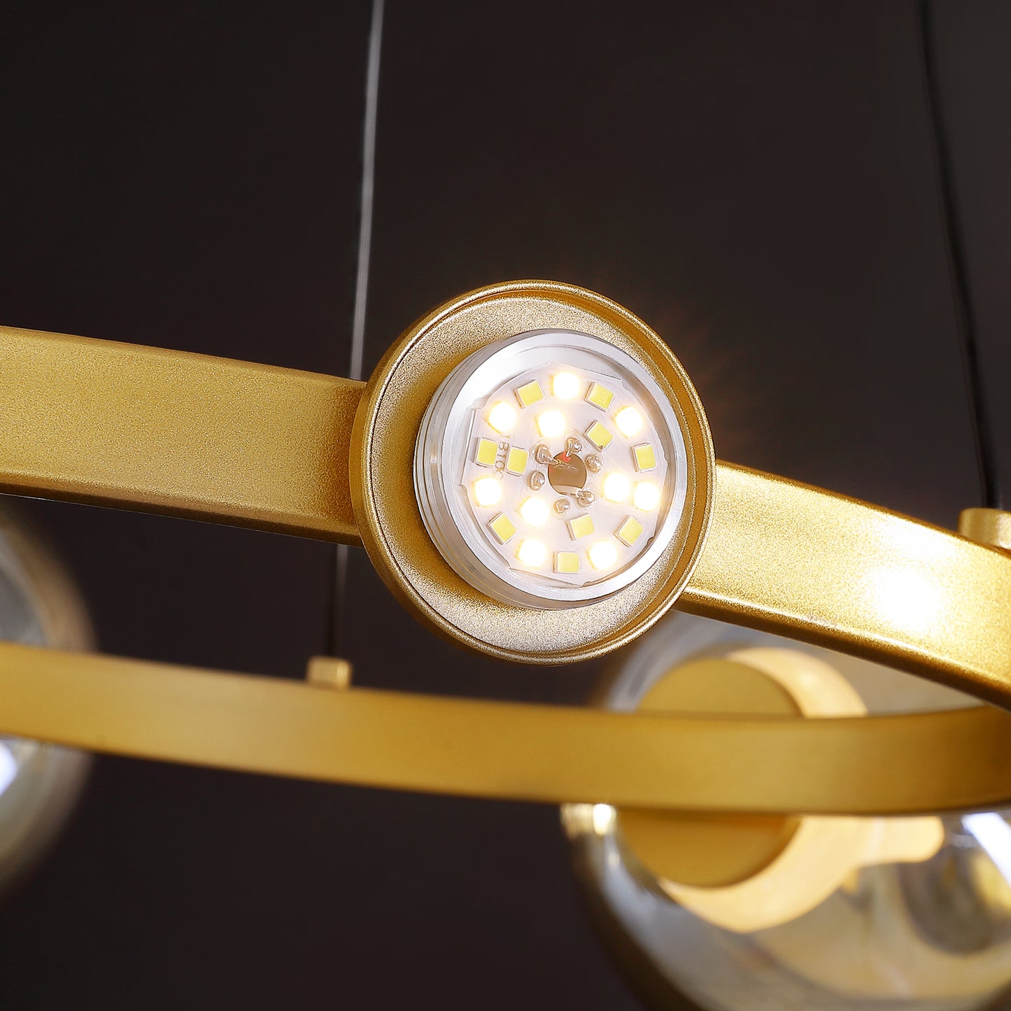 6-Light Gold Round Dream Molecule Chandelier with Amber Glass Shades, Dimmable and Remote Controlled