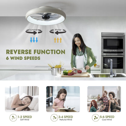 20 in. Smart Indoor Modern White Round Low Profile Ceiling Fan with Dimmable LED with Remote Included for Bedroom