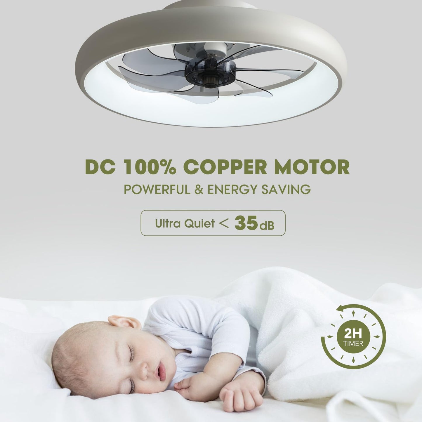 20 in. Smart Indoor Modern White Round Low Profile Ceiling Fan with Dimmable LED with Remote Included for Bedroom