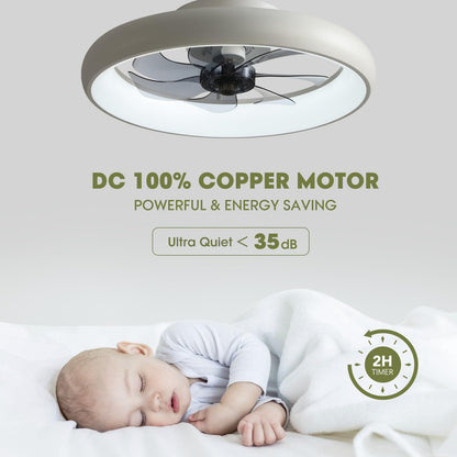 20 in. Smart Indoor Modern White Round Low Profile Ceiling Fan with Dimmable LED with Remote Included for Bedroom