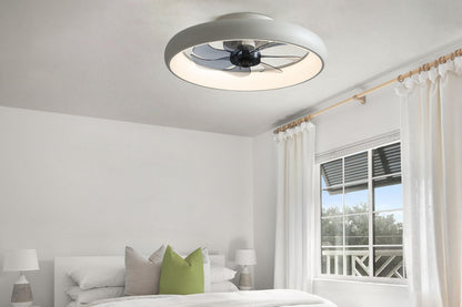 20 in. Smart Indoor Modern White Round Low Profile Ceiling Fan with Dimmable LED with Remote Included for Bedroom