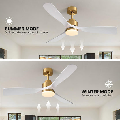 52 in. Standard Downrod Mount Indoor White and Gold 3-Blade Ceiling Fan with Integrated LED Light and Remote Included
