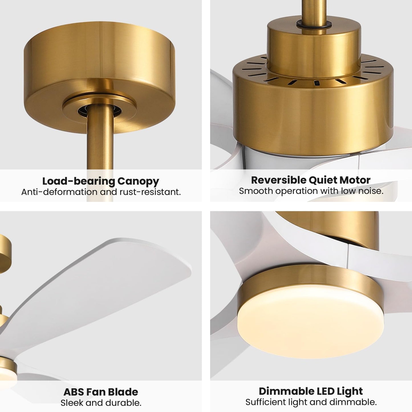 52 in. Standard Downrod Mount Indoor White and Gold 3-Blade Ceiling Fan with Integrated LED Light and Remote Included