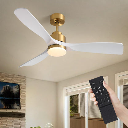 52 in. Standard Downrod Mount Indoor White and Gold 3-Blade Ceiling Fan with Integrated LED Light and Remote Included
