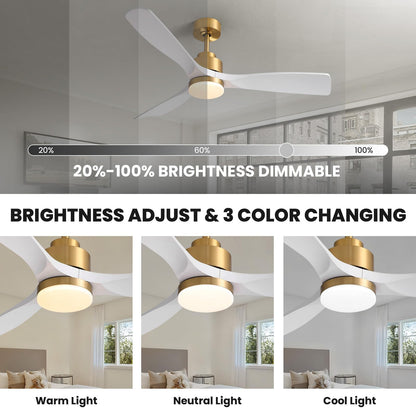 52 in. Standard Downrod Mount Indoor White and Gold 3-Blade Ceiling Fan with Integrated LED Light and Remote Included