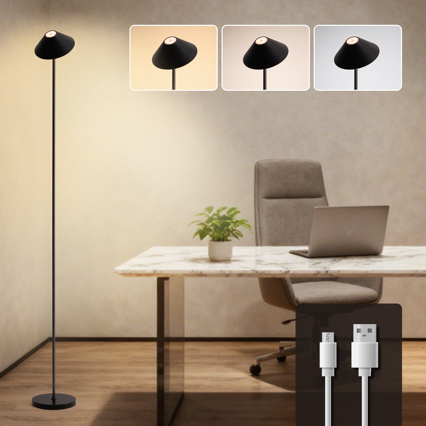 16in Black Modern Desk Lamps Cordless Smart Integrated Led Dimmable Waterproof Rechargeable Table Lamp, Indoor & Outdoor