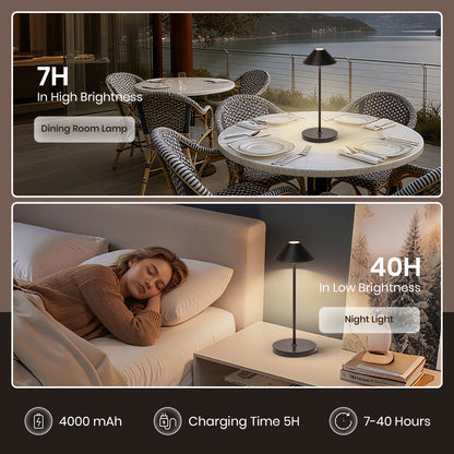 16in Black Modern Desk Lamps Cordless Smart Integrated Led Dimmable Waterproof Rechargeable Table Lamp, Indoor & Outdoor