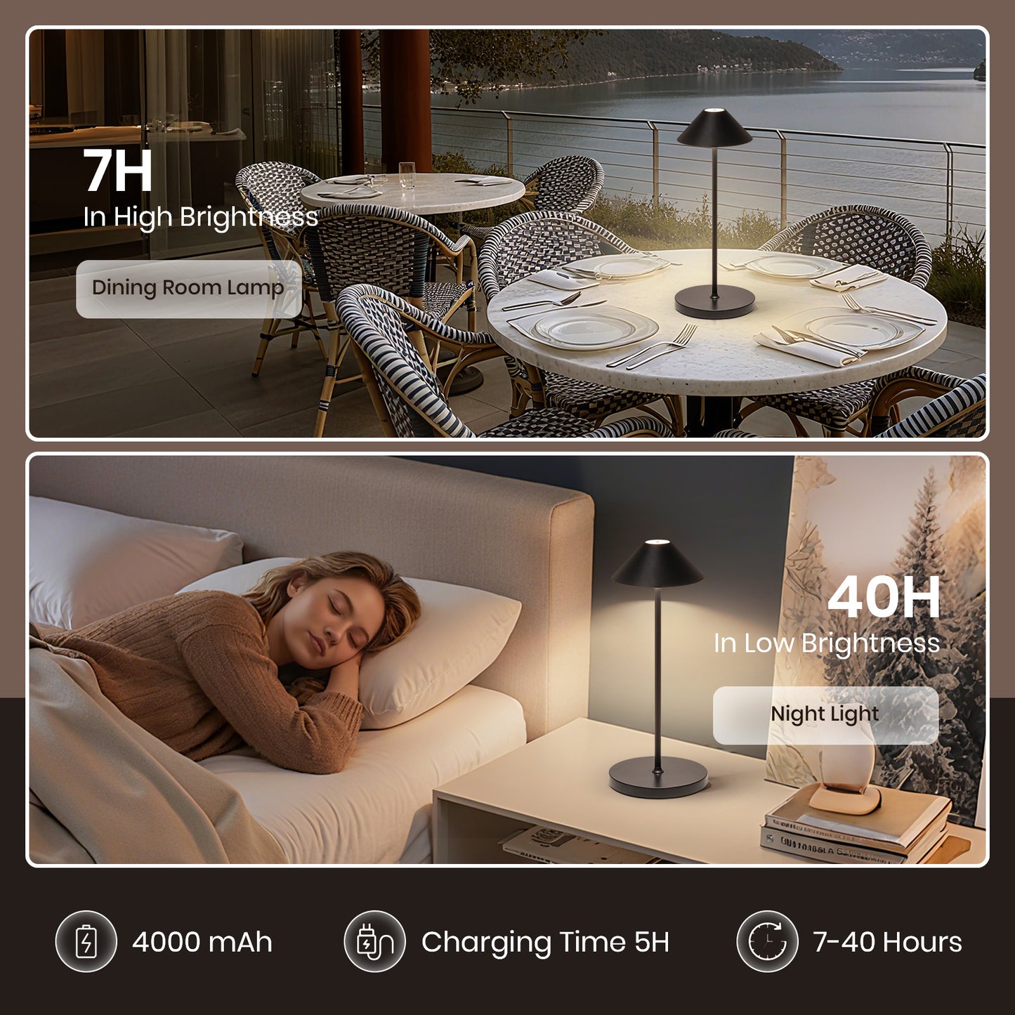 16in White Modern Table Lamps Cordless Smart Integrated Led Dimmable Waterproof Rechargeable Indoor&Outdoor Table Lamp