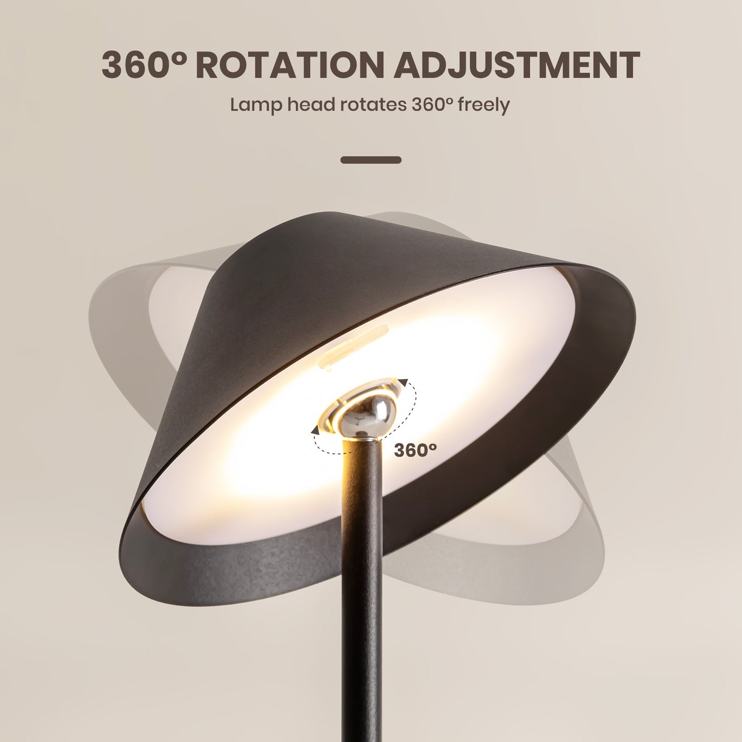 16in Black Modern Desk Lamps Cordless Smart Integrated Led Dimmable Waterproof Rechargeable Table Lamp, Indoor & Outdoor