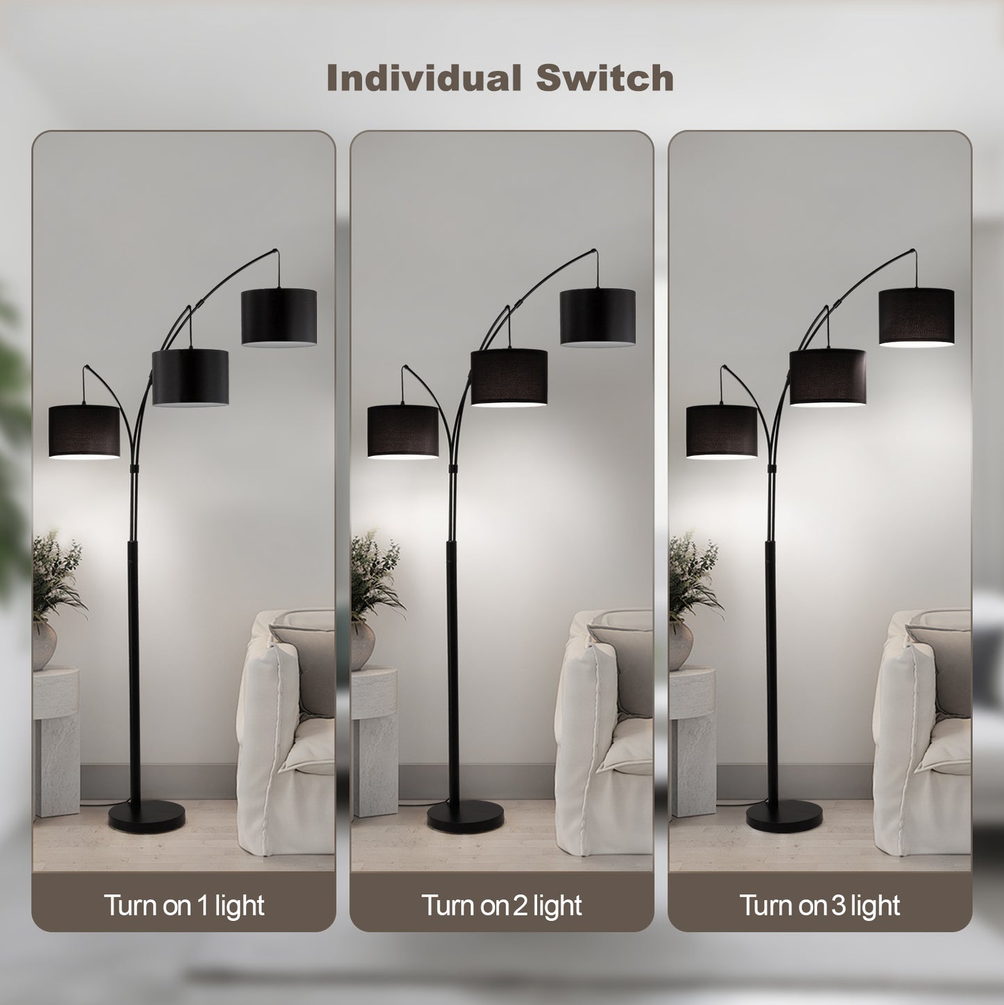 80in Black 3-Light Standard Arched Floor Lamp, Dimmable 3-Color Temperature Remote Control, Stylish Tall Tree Floor Lamps