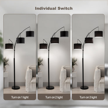 80in Black 3-Light Standard Arched Floor Lamp, Dimmable 3-Color Temperature Remote Control, Stylish Tall Tree Floor Lamps