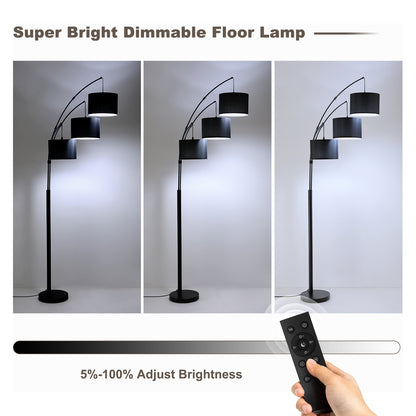 80in Black 3-Light Standard Arched Floor Lamp, Dimmable 3-Color Temperature Remote Control, Stylish Tall Tree Floor Lamps