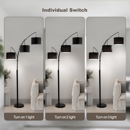 80in Black 3-Light Standard Arched Floor Lamp, Dimmable 3-Color Temperature Remote Control, Stylish Tall Tree Floor Lamps