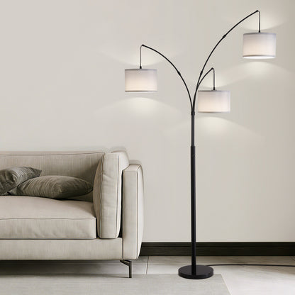 80in. Gray 3-Light Standard Arched Floor Lamp, Dimmable 3-Color Temperature Remote Control, Stylish Tall Tree Floor Lamp