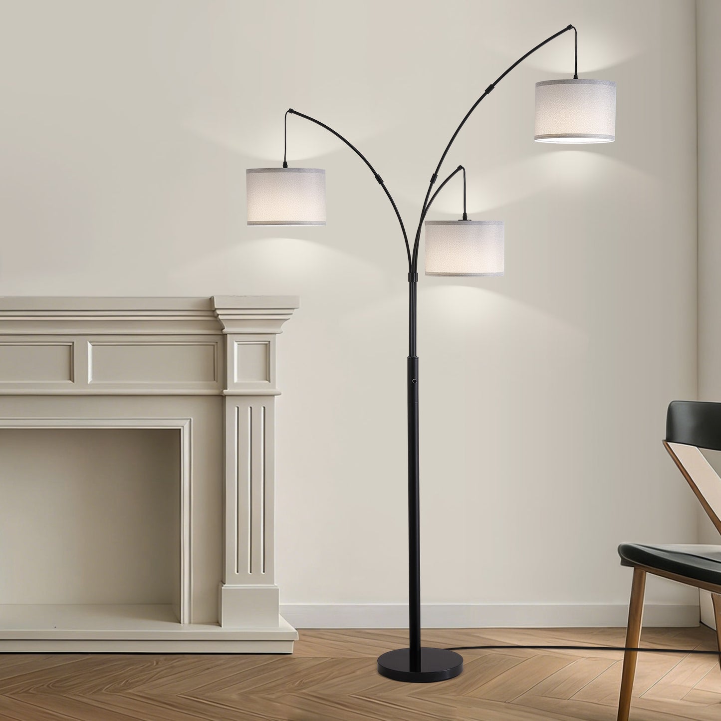 80in. Gray 3-Light Standard Arched Floor Lamp, Dimmable 3-Color Temperature Remote Control, Stylish Tall Tree Floor Lamp