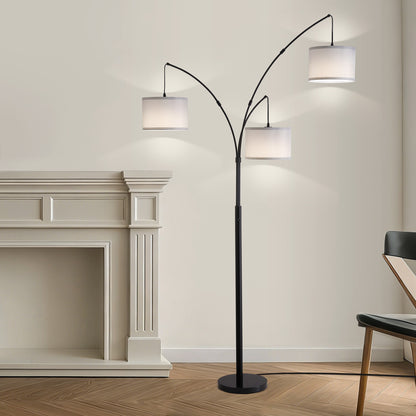 80in. Gray 3-Light Standard Arched Floor Lamp, Dimmable 3-Color Temperature Remote Control, Stylish Tall Tree Floor Lamp