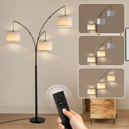 80in. Gray 3-Light Standard Arched Floor Lamp, Dimmable 3-Color Temperature Remote Control, Stylish Tall Tree Floor Lamp