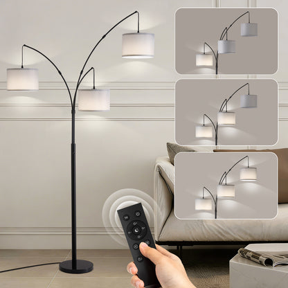 80in. Gray 3-Light Standard Arched Floor Lamp, Dimmable 3-Color Temperature Remote Control, Stylish Tall Tree Floor Lamp