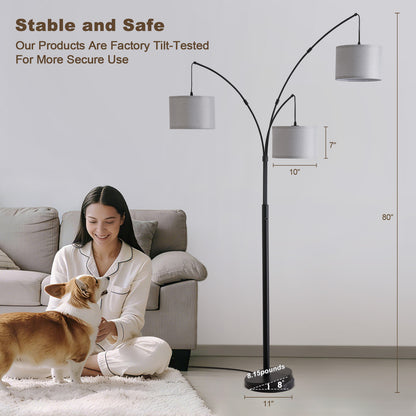 80in. Gray 3-Light Standard Arched Floor Lamp, Dimmable 3-Color Temperature Remote Control, Stylish Tall Tree Floor Lamp
