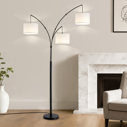 80 in. White 3-Light Arc Floor Lamp, Dimmable, 3-Color Temperature, Remote Control, Stylish Tall Floor Lamp