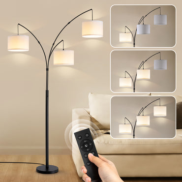 80 in. White 3-Light Arc Floor Lamp, Dimmable, 3-Color Temperature, Remote Control, Stylish Tall Floor Lamp