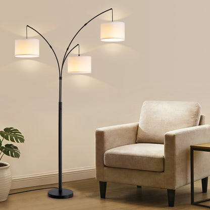 80 in. White 3-Light Arc Floor Lamp, Dimmable, 3-Color Temperature, Remote Control, Stylish Tall Floor Lamp