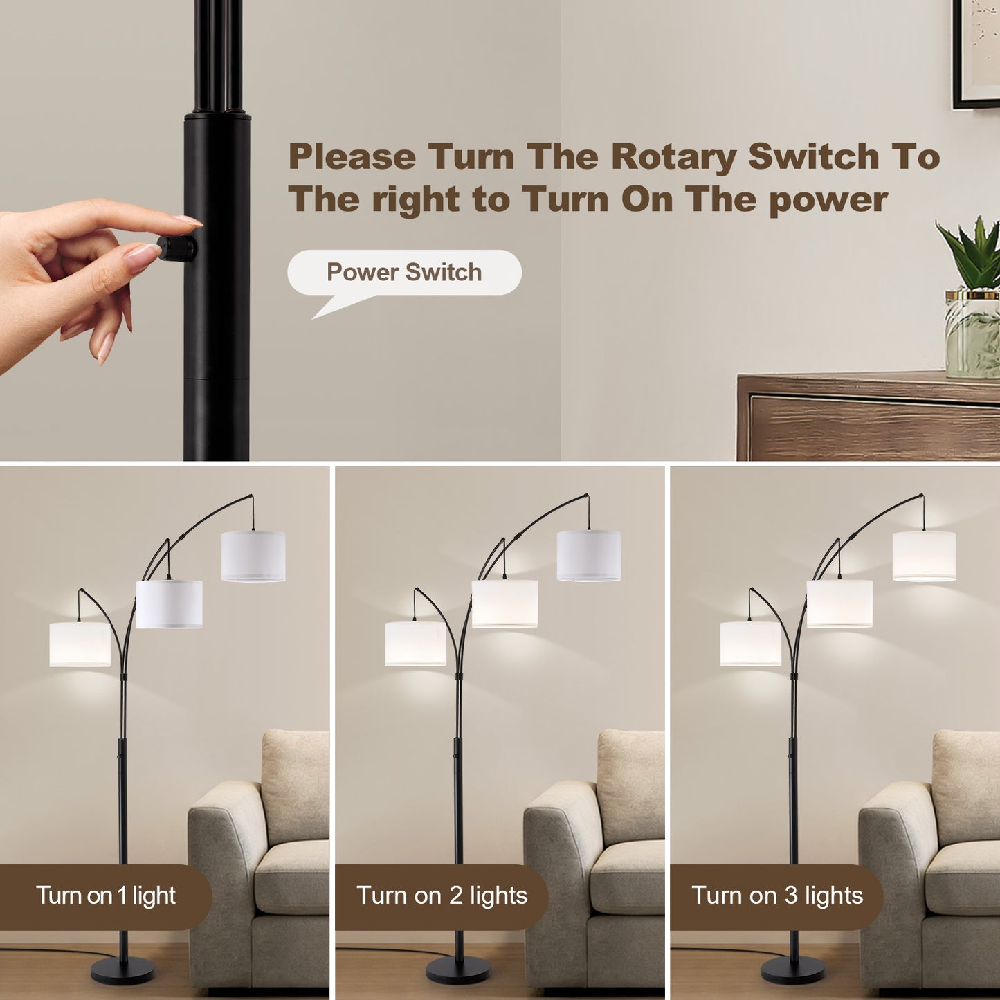 80 in. White 3-Light Arc Floor Lamp, Dimmable, 3-Color Temperature, Remote Control, Stylish Tall Floor Lamp