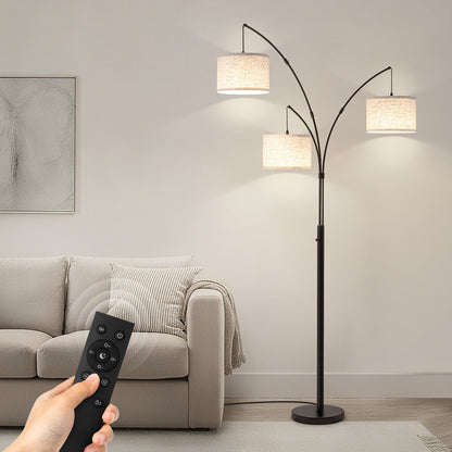 80 in. Black 3-Light Arc Floor Lamp, Dimmable, 3-Color Temperature, Remote Control, Stylish Tall Floor Lamp