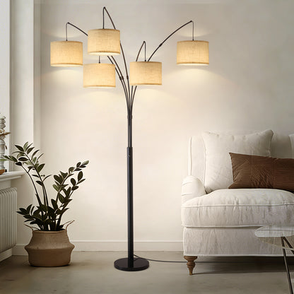 80in Arc Black Modern 5-Light Tall Standing Tree-Style Floor Lamp with Remote, Adjustable Arched Arm, 3-Color Temperature