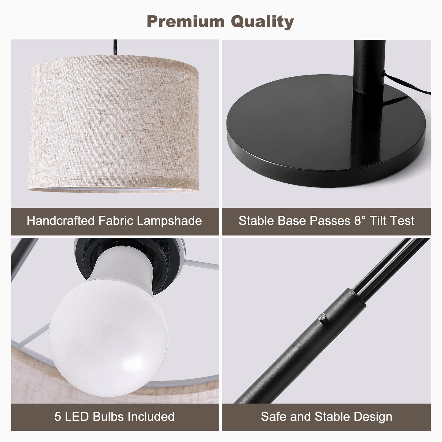 80in Arc Black Modern 5-Light Tall Standing Tree-Style Floor Lamp with Remote, Adjustable Arched Arm, 3-Color Temperature