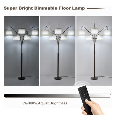 80in Arc Brown Modern 5-Light Tall Standing Tree-Style Floor Lamp with Remote, Adjustable Arched Arm, 3-Color Temperature