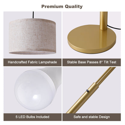 80in Arc Gold Modern 5-Light Tall Standing Tree-Style Floor Lamp with Remote, Adjustable Arched Arm, 3-Color Temperature