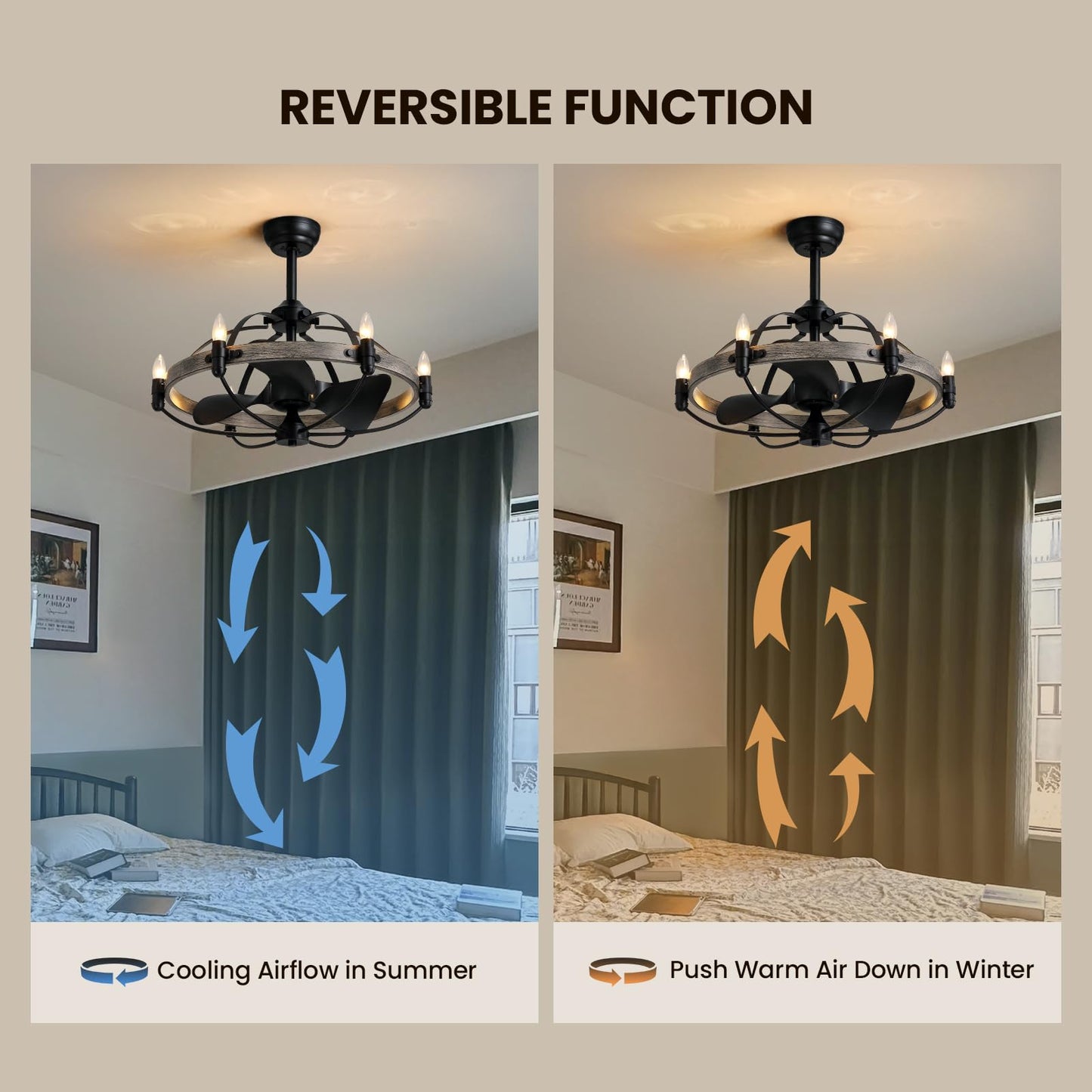 27'' Farmhouse & Vintage Ceiling Fan with Light Remote Control, Rustic Chandelier Fan