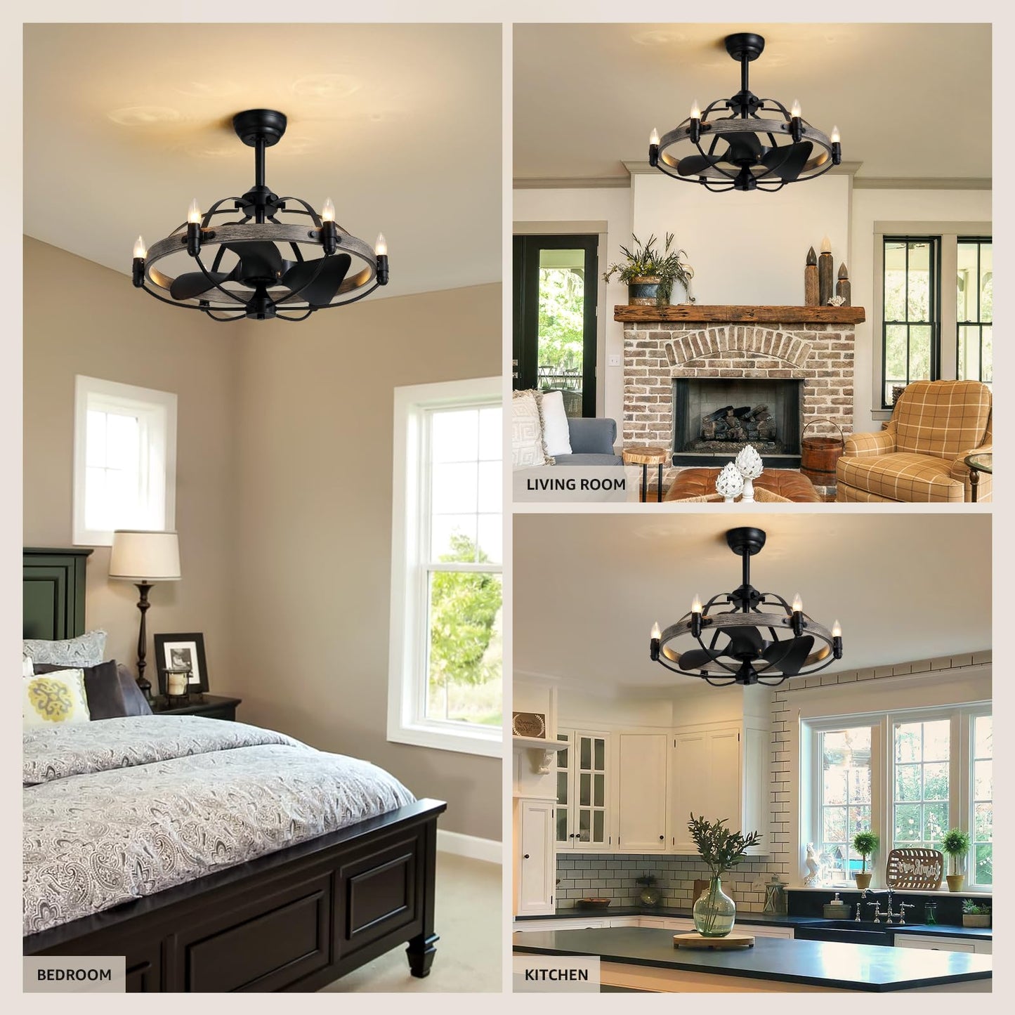 27'' Farmhouse & Vintage Ceiling Fan with Light Remote Control, Rustic Chandelier Fan