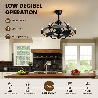 27'' Farmhouse & Vintage Ceiling Fan with Light Remote Control, Rustic Chandelier Fan