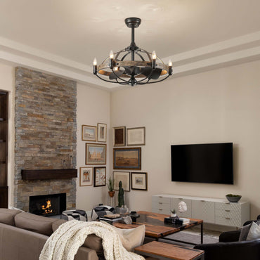 27'' Farmhouse & Vintage Ceiling Fan with Light Remote Control, Rustic Chandelier Fan