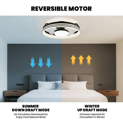 20in Smart Black Flush Mount Ceiling Fan with Light Dimmable Fandelier with Remote&App Control