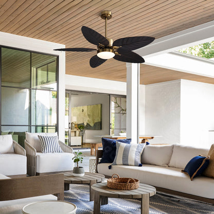 52in Smart Tropical Palm Blades Ceiling Fan with Dimmable Led