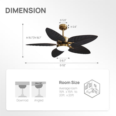 52in Smart Tropical Palm Blades Ceiling Fan with Dimmable Led