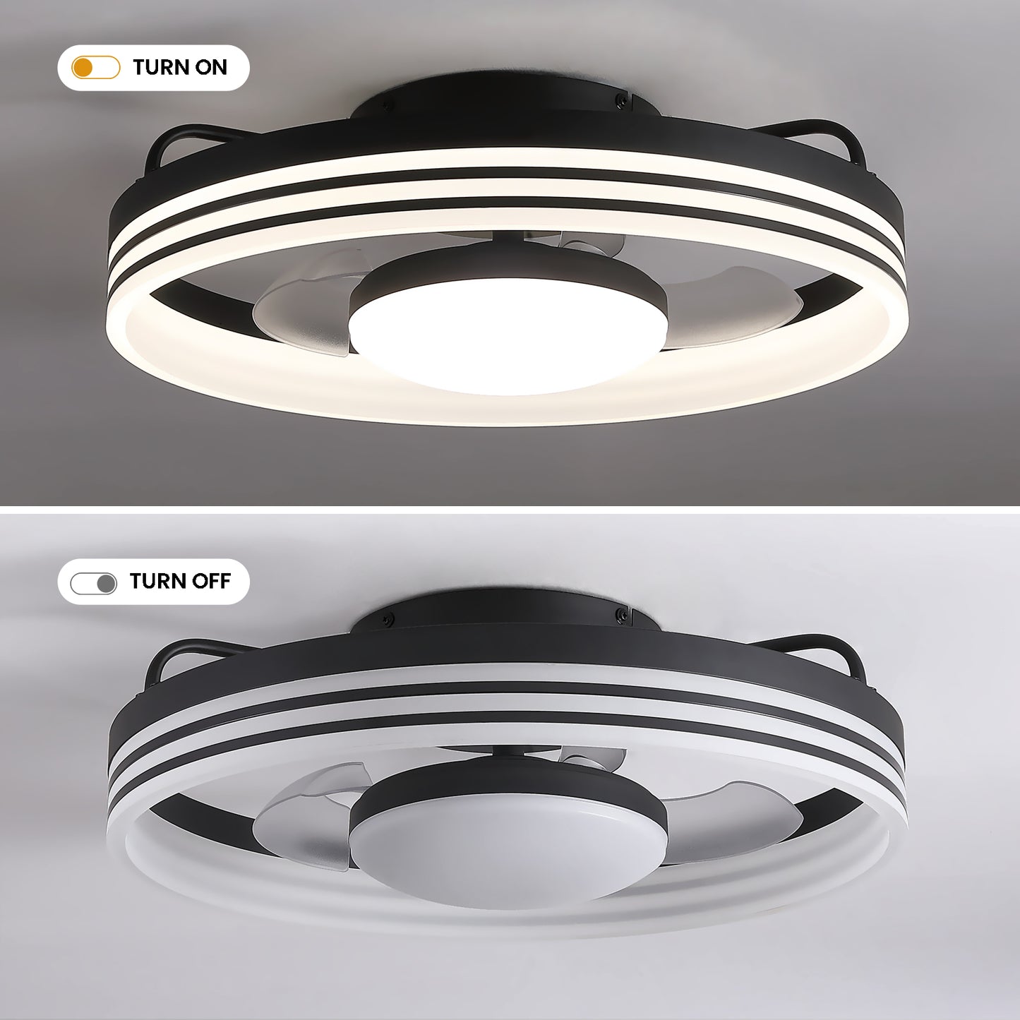 20in Smart Black Flush Mount Ceiling Fan with Light Dimmable Fandelier with Remote&App Control