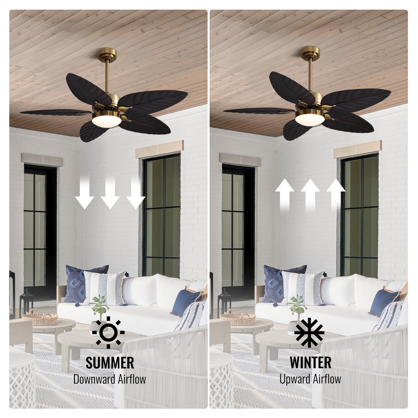 52in Smart Tropical Palm Blades Ceiling Fan with Dimmable Led