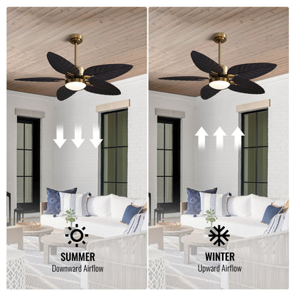 52in Smart Tropical Palm Blades Ceiling Fan with Dimmable Led