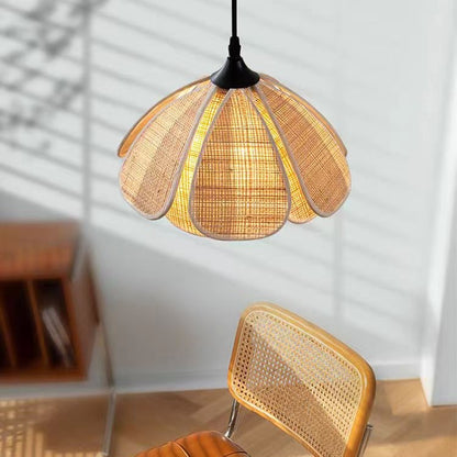 Bohemian Rattan Flower Pendant Light - Woven Petal-Shaped Hanging Lamp for Kitchen & Bedroom