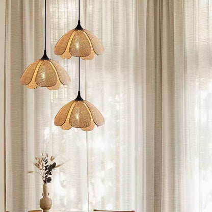 Bohemian Rattan Flower Pendant Light - Woven Petal-Shaped Hanging Lamp for Kitchen & Bedroom