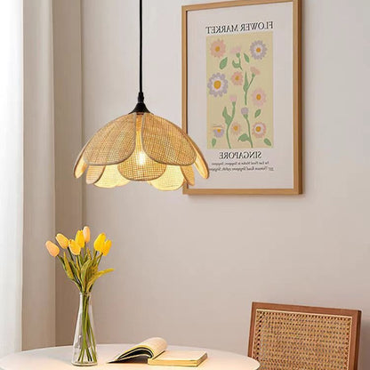 Bohemian Rattan Flower Pendant Light - Woven Petal-Shaped Hanging Lamp for Kitchen & Bedroom