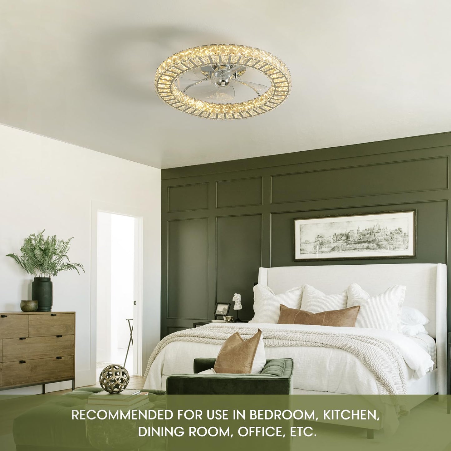 22 in. LED Smart Indoor Chrome Flush Mount Fandelier Low Profile Ceiling Fan with 3 Color Change and Remote Control