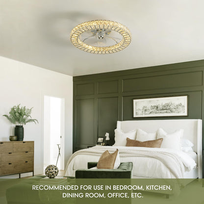 22 in. LED Smart Indoor Chrome Flush Mount Fandelier Low Profile Ceiling Fan with 3 Color Change and Remote Control