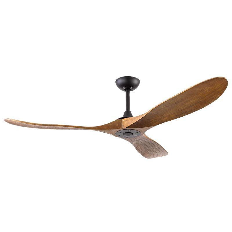 52-Inch 3-Blade Walnut Wood Ceiling Fan – Industrial No-Light Fan with Black Motor for Living Room & Patio
