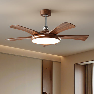 Walnut Wood 5-Blade Ceiling Fan with Light – Modern Farmhouse Dimmable LED Fan Light for Living Room & Bedroom